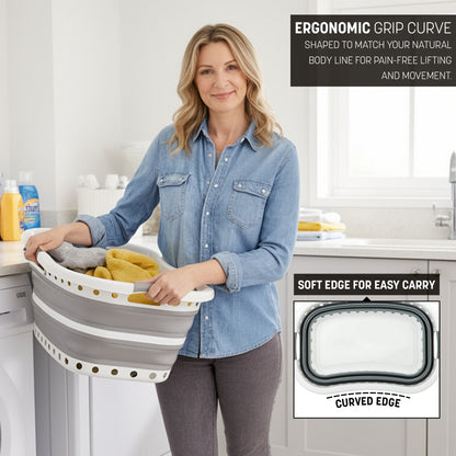 Aspect 72L Collapsible & Portable Laundry Basket | Convenient and Easy Space Saving Storage with Durable Plastic Handles | Preserve Hygiene | Perfect for Laundry Sorting Grey & White