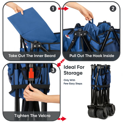 LUXTROUS Folding Outdoor Detachable Trolley Utility Transport Cart Folding Wagon For Camping cart for shopping picnic collapsible garden hand cart with adjustable handles & cover bag (Blue)