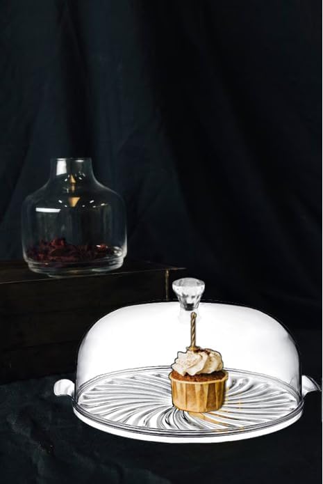 Aspect Cake Stand With Dome Lid, Acacia Cake Plate with Cover, Cake, Cupcake and Cooking serving platter with lid, Clear Acrylic Dome Cover for Cakes,Pastries,Cheese - Ideal for Birthday,Wedding,Cafe