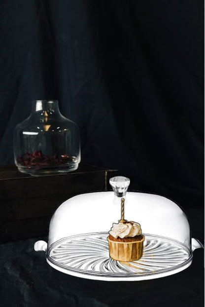 Aspect Cake Stand With Dome Lid, Acacia Cake Plate with Cover, Cake, Cupcake and Cooking serving platter with lid, Clear Acrylic Dome Cover for Cakes,Pastries,Cheese - Ideal for Birthday,Wedding,Cafe