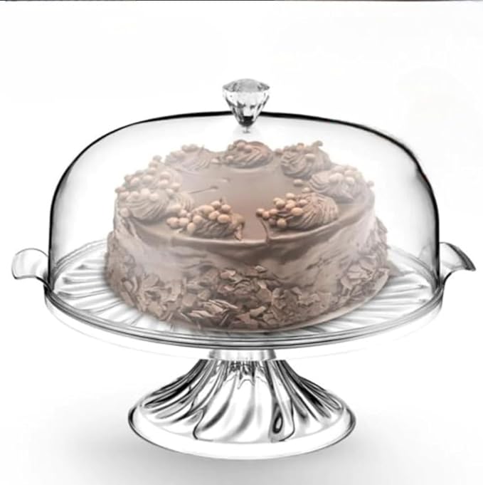 Aspect Crystal Cake Stand with Dome Lid–Eye-Catchy Crystal Design-Fixed Base - Elegant and Sophistication–Sturdy & Authentic–Easy to Clean–Showcase Cakes, Cupcakes, & Cookies (With Stand)
