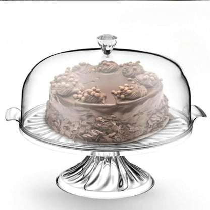 Aspect Crystal Cake Stand with Dome Lid–Eye-Catchy Crystal Design-Fixed Base - Elegant and Sophistication–Sturdy & Authentic–Easy to Clean–Showcase Cakes, Cupcakes, & Cookies (With Stand)