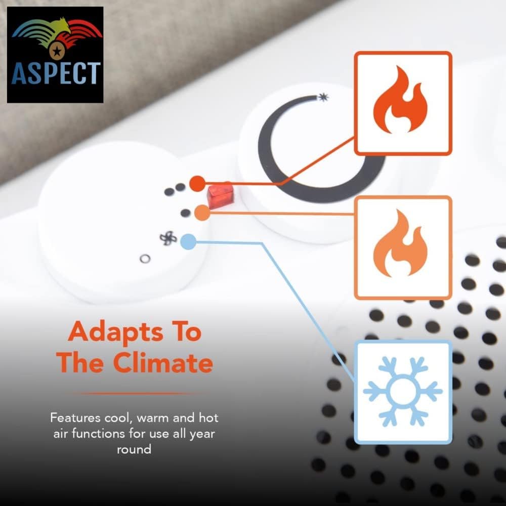 Aspect Electric Heater, Thermo Fan Heater with 2000W Power 2 Heat Settings, Fan Setting, Safety Features & Vertical Design, Heat Protection, Thermostat, Lightweight & Portable for Home & Office