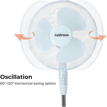 Aspect 16 Inch Pedestal Fan 3 Speed Settings Quiet Operation Oscillating Adjustable Height Cooling Fan Ideal for Home and Office (40 Watts - White)