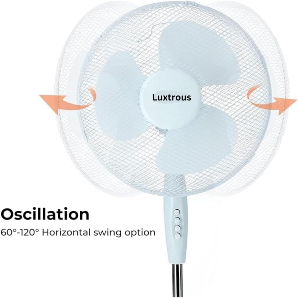 Aspect 16 Inch Pedestal Fan 3 Speed Settings Quiet Operation Oscillating Adjustable Height Cooling Fan Ideal for Home and Office (40 Watts - White)