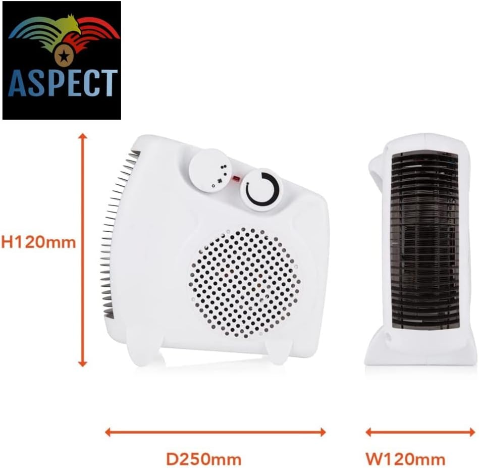 Aspect Electric Heater, Thermo Fan Heater with 2000W Power 2 Heat Settings, Fan Setting, Safety Features & Vertical Design, Heat Protection, Thermostat, Lightweight & Portable for Home & Office