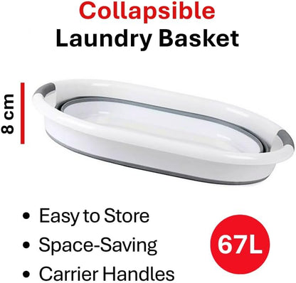 Aspect 67L Collapsible & Portable Laundry Basket | Convenient and Easy Space Saving Storage with Durable Plastic Handles | Preserve Hygiene | Perfect for Laundry Sorting Grey & White