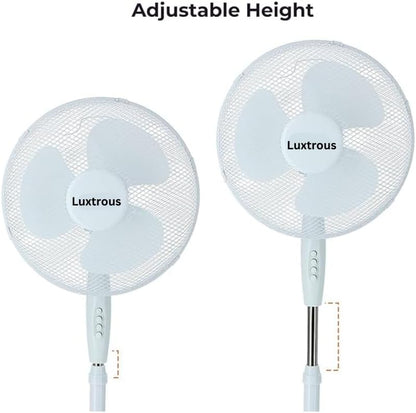 Aspect 16 Inch Pedestal Fan 3 Speed Settings Quiet Operation Oscillating Adjustable Height Cooling Fan Ideal for Home and Office (40 Watts - White)