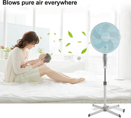 Aspect 16 Inch Pedestal Fan Remote Control Cooling Powerful | Wide Leg Cross Base | Extra Strong 5 Section Blade for High Wind Performance | Up to 4 Hours Timer - White (Upgraded Model)