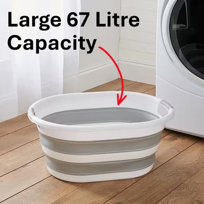 Aspect 67L Collapsible & Portable Laundry Basket | Convenient and Easy Space Saving Storage with Durable Plastic Handles | Preserve Hygiene | Perfect for Laundry Sorting Grey & White