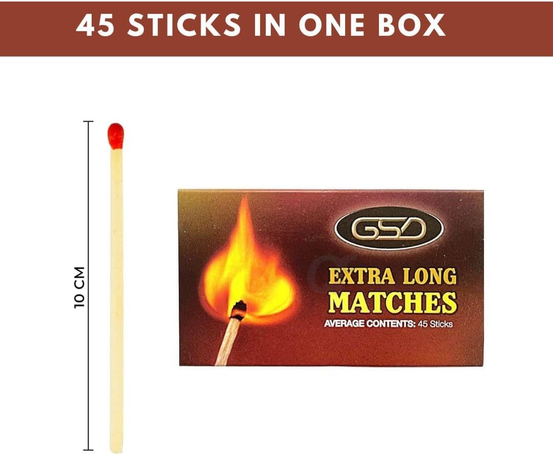 Luxtrous Extra Long Safety Matches 45 Matches Per Box Long-Lasting Camping Matches for Wood Burners, Fire Pits, Ovens, Extra Strong BBQ Fire Lighters (Pack of 6)