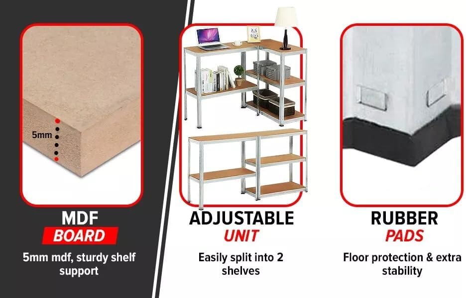 LUXTROUS Garage Shelving Units 5-Tier Storage Shelves, 175kg Per Shelf, 5mm MDF Boards, Shed Storage Racking Shelf Adjustable Metal Boltless Design for Living Room,Office(Silver,70x30x150cm)