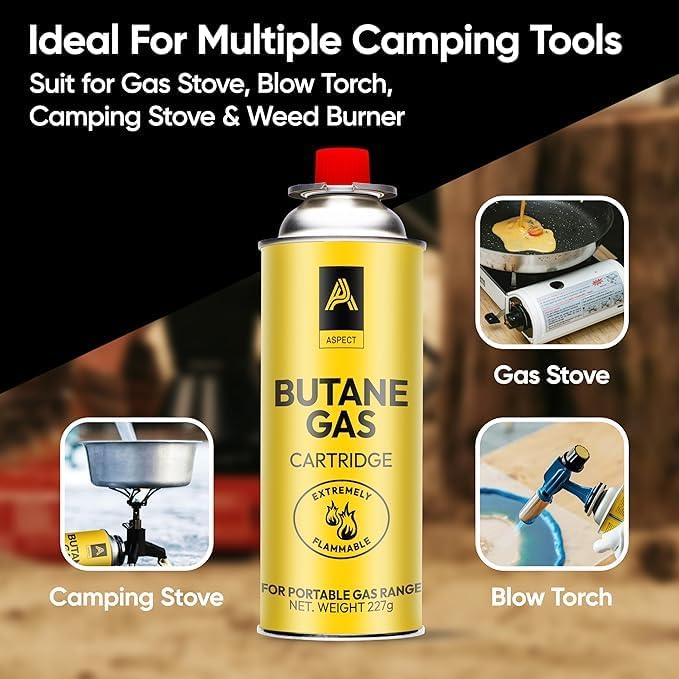 Aspect Camping Gas, Gas Canisters for Camping Stove, Butane Gas Perfect Suitable for Portable Stove, BBQ, Blow Torches Safe and Secure Bottle (Pack of 4)