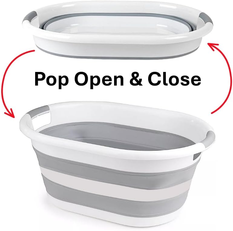 Aspect 67L Collapsible & Portable Laundry Basket | Convenient and Easy Space Saving Storage with Durable Plastic Handles | Preserve Hygiene | Perfect for Laundry Sorting Grey & White