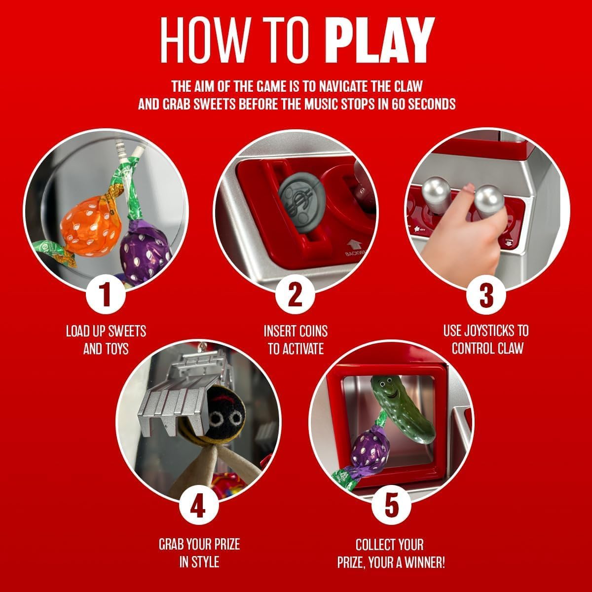 Aspect Candy Grabber Machine Fun Music Catching Candy Machine Plastic Refillable Candy Grabber Catcher with 20 Coins for Adult Kid