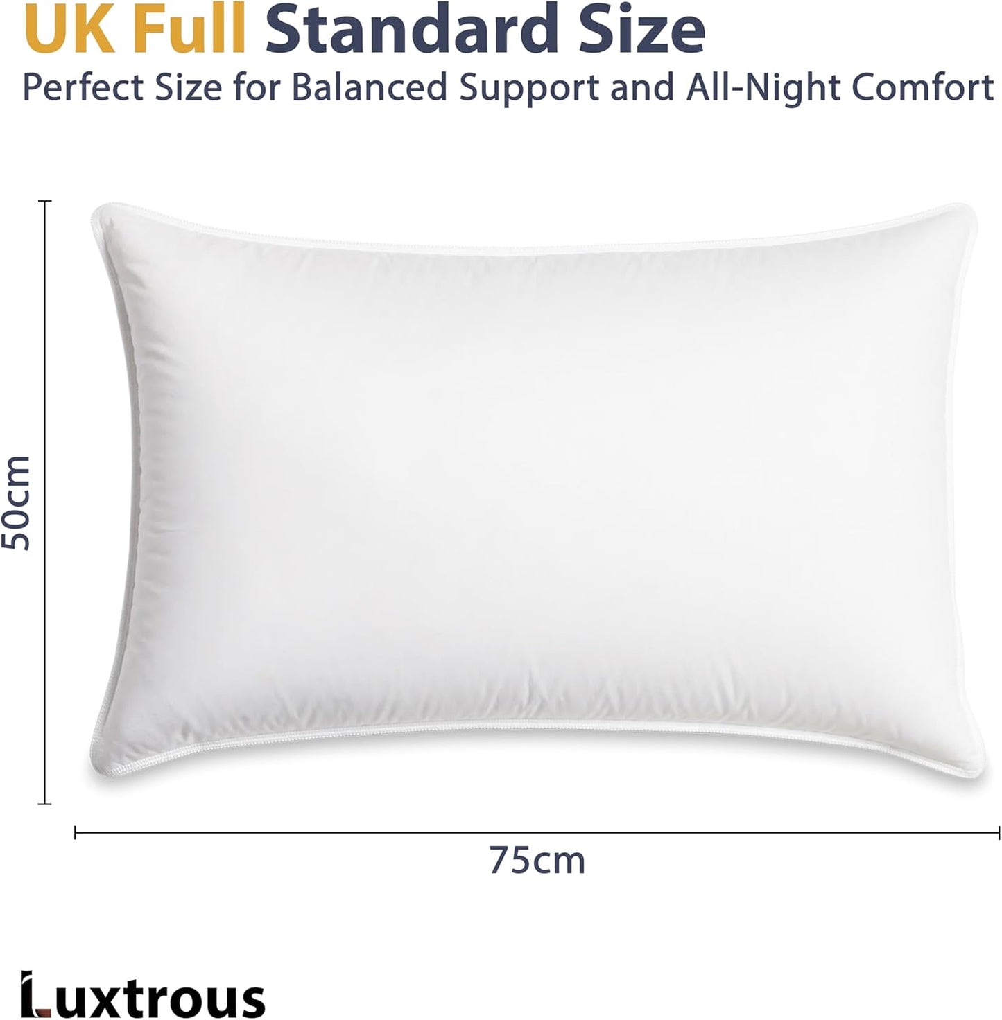 LUXTROUS Luxury Goose Feather and Down Pillow Pair with 100% Cotton Cover 2 Pack Pillows with Dual Layer Cover - Goose Down with Downproof, Soft Quality Feather 85% Goose Feather 15% Goose Down