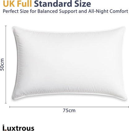 LUXTROUS Luxury Goose Feather and Down Pillow Pair with 100% Cotton Cover 2 Pack Pillows with Dual Layer Cover - Goose Down with Downproof, Soft Quality Feather 85% Goose Feather 15% Goose Down