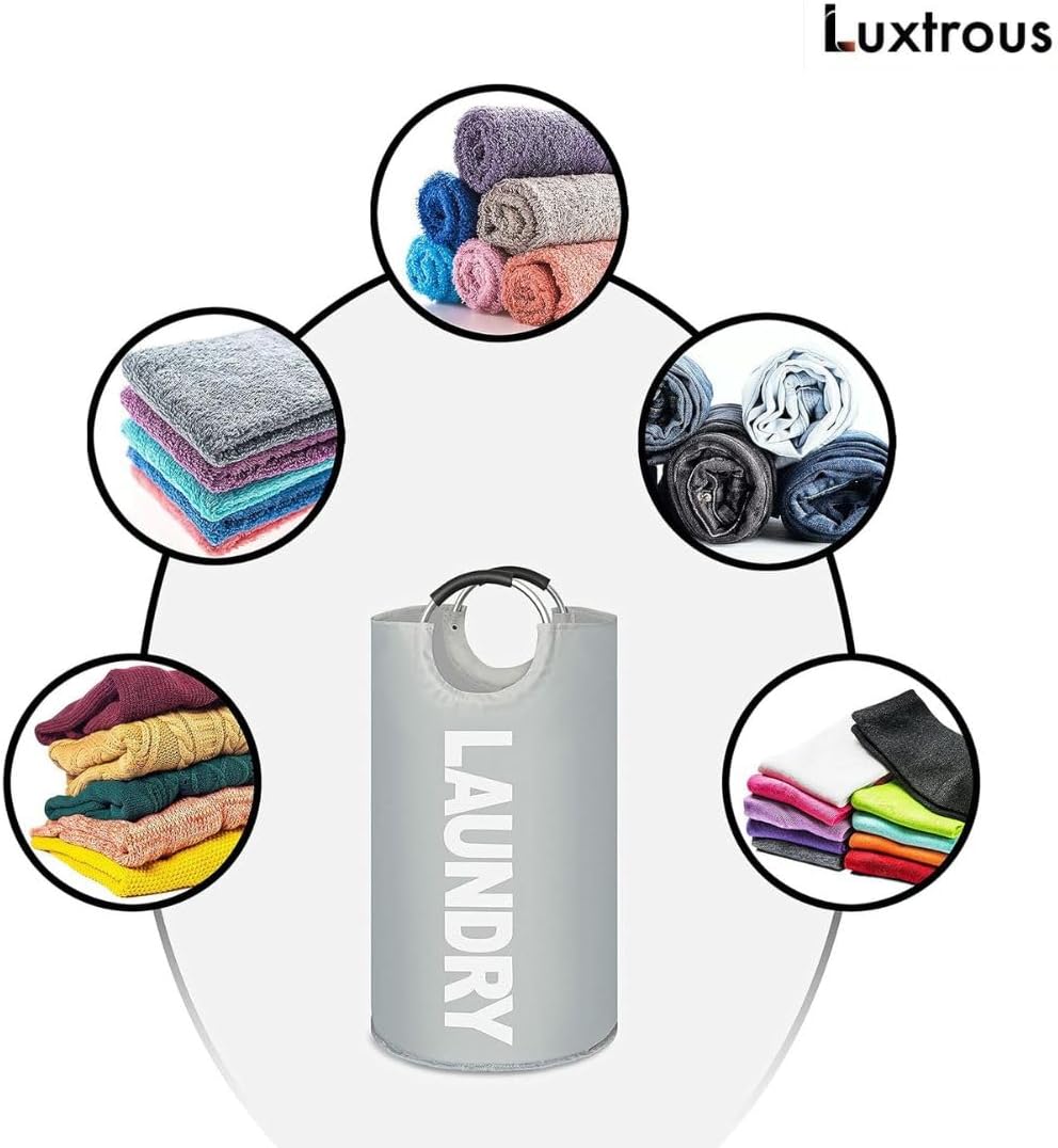 Luxtrous 90L Large Collapsible Laundry Bag, Modern Style Collapsible Fabric Large Laundry Basket, Hamper, Foldable Clothes Bag, Folding Washing Bin 6 Colors available (Sky Blue)