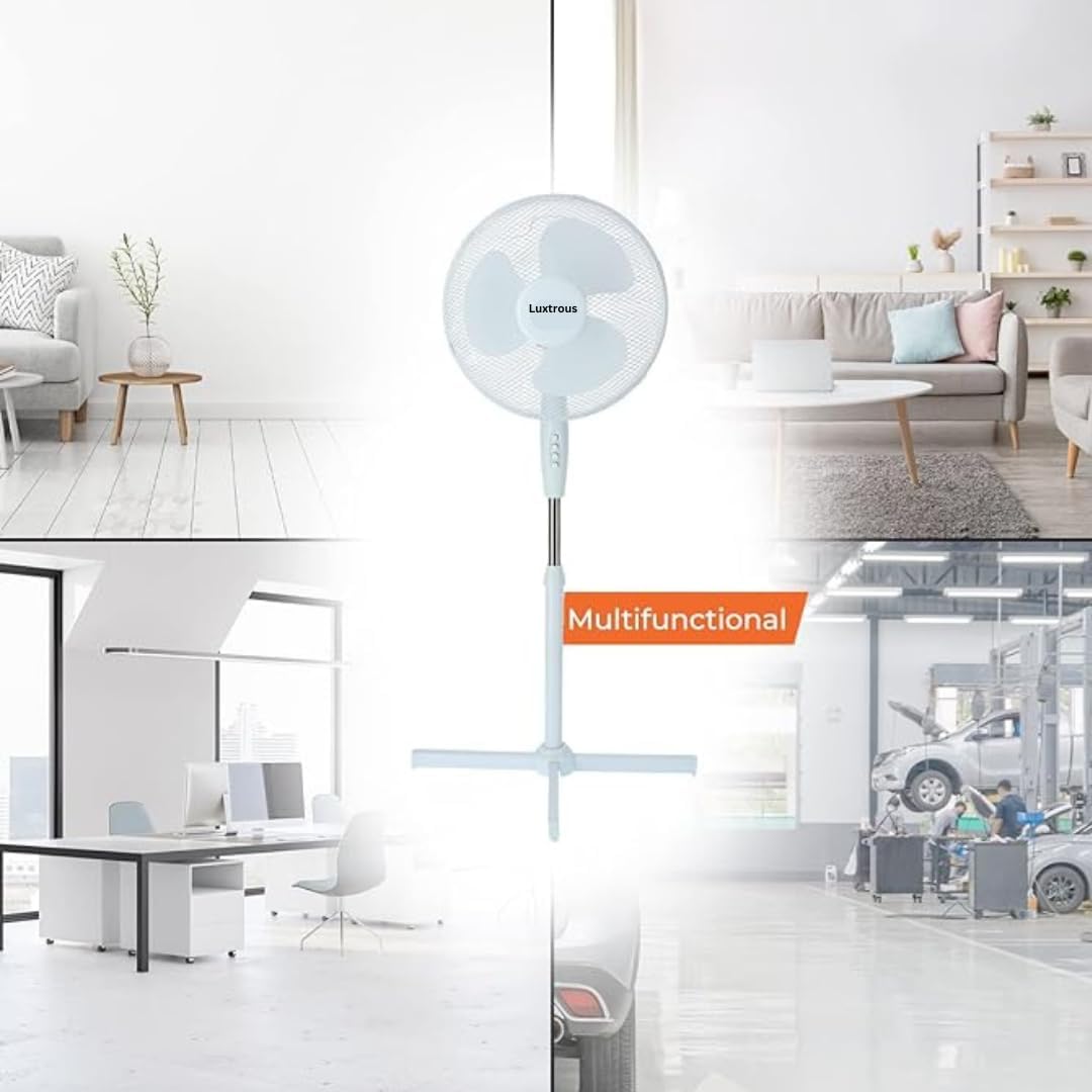 Aspect 16 Inch Pedestal Fan 3 Speed Settings Quiet Operation Oscillating Adjustable Height Cooling Fan Ideal for Home and Office (40 Watts - White)