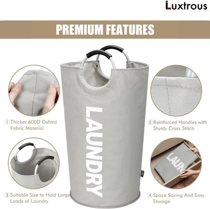 Luxtrous 90L Large Collapsible Laundry Bag, Modern Style Collapsible Fabric Large Laundry Basket, Hamper, Foldable Clothes Bag, Folding Washing Bin 6 Colors available (Sky Blue)