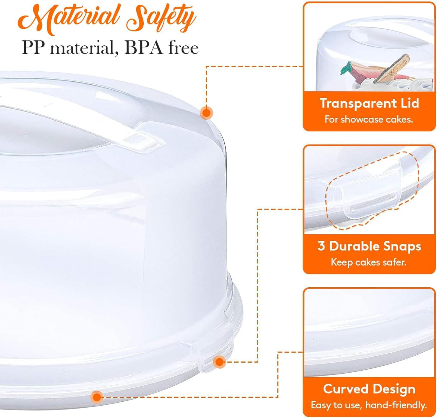 Aspect Clear Plastic Round Cake Box with Lockable Lid Carry Handles Packaging Cake Storage Container Portable Plastic Cake Carrier for Cakes, Pies Cupcakes Desserts Durable Stackable Food Safe Storage