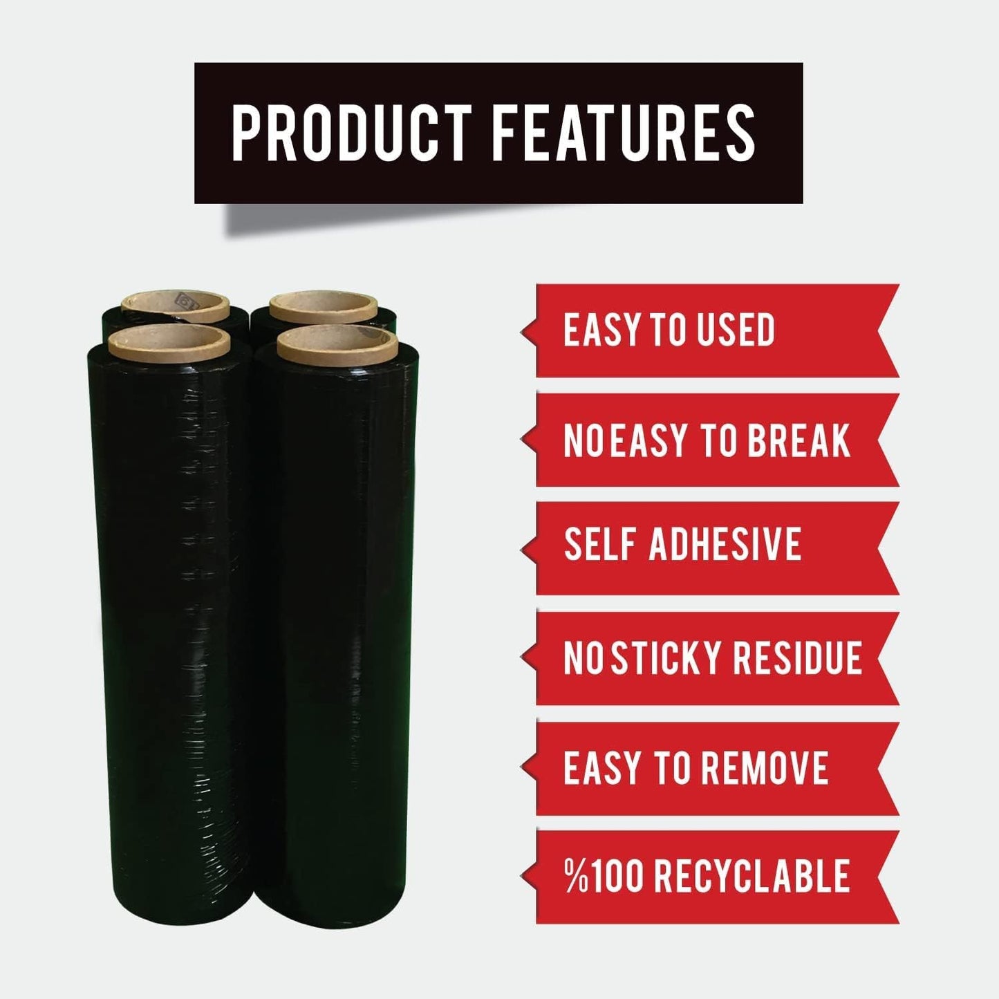 Aspect Thick Pallet Wrap Cling Film | Heavy Duty Shrink Wrap | Tear Resistant Stretch Wrap Rolls 400 mm x 250 m | Moving Essentials for Homes and Industrial use (Black, 1)