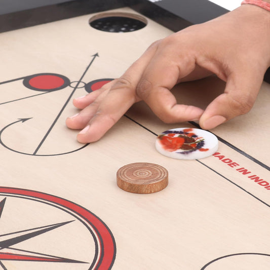Luxtrous Carrom Board Game With Wooden Coins, Carrom Strike Family Fun Indian Board Game, Hardwood edges for better rebound – Made in India (66x66 CM)