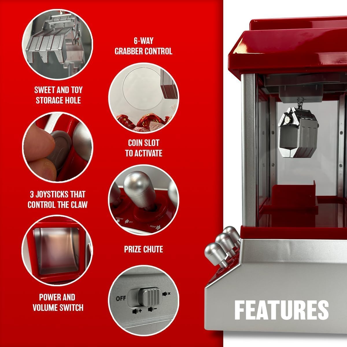 Aspect Candy Grabber Machine Fun Music Catching Candy Machine Plastic Refillable Candy Grabber Catcher with 20 Coins for Adult Kid