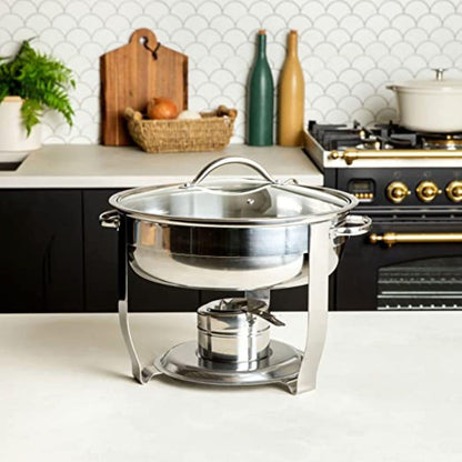 Aspect Chafing Dish Buffet Set, Stainless Steel Round Chafing Dishes & Food Warmers, Buffet Server Food Warmer with Glass Lid,Food & Water Pan, Frame for Restaurant Catering Parties Weddings -4.5L