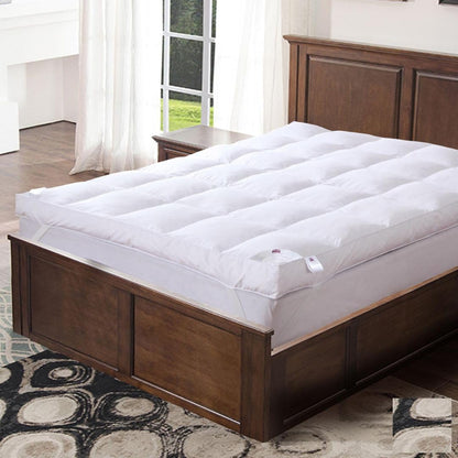 Luxtrous Mattress Topper Double Bed 12.5cm Premium White filled 85% goose feather and 15% down Quilted Extra Deep Ultra Fluffy and Breathable Strong Elastic Bands Fit up to 40cm(Double)