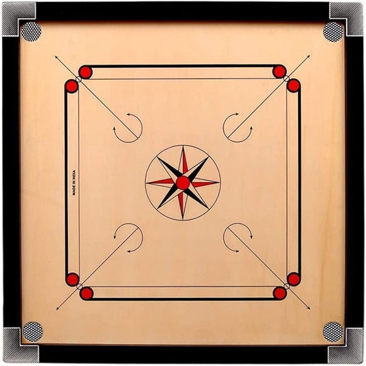 Luxtrous Carrom Board Game With Wooden Coins, Carrom Strike Family Fun Indian Board Game, Hardwood edges for better rebound – Made in India (51x51CM)