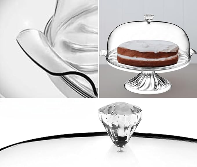 Aspect Crystal Cake Stand with Dome Lid–Eye-Catchy Crystal Design-Fixed Base - Elegant and Sophistication–Sturdy & Authentic–Easy to Clean–Showcase Cakes, Cupcakes, & Cookies (With Stand)