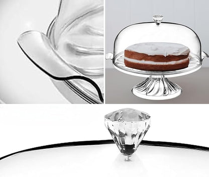 Aspect Crystal Cake Stand with Dome Lid–Eye-Catchy Crystal Design-Fixed Base - Elegant and Sophistication–Sturdy & Authentic–Easy to Clean–Showcase Cakes, Cupcakes, & Cookies (With Stand)