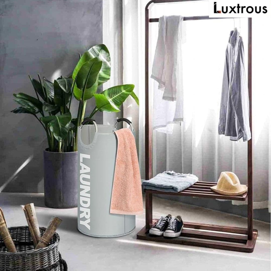 Luxtrous 90L Large Collapsible Laundry Bag, Modern Style Collapsible Fabric Large Laundry Basket, Hamper, Foldable Clothes Bag, Folding Washing Bin 6 Colors available (Sky Blue)