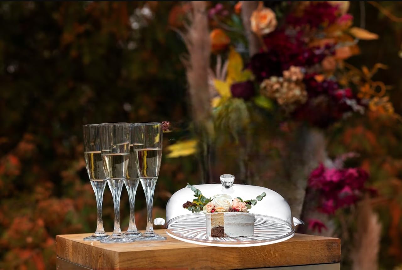 Aspect Cake Stand With Dome Lid, Acacia Cake Plate with Cover, Cake, Cupcake and Cooking serving platter with lid, Clear Acrylic Dome Cover for Cakes,Pastries,Cheese - Ideal for Birthday,Wedding,Cafe