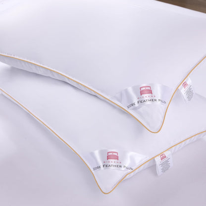 LUXTROUS Luxury Goose Feather and Down Pillow Pair with 100% Cotton Cover 2 Pack Pillows with Dual Layer Cover - Goose Down with Downproof, Soft Quality Feather 85% Goose Feather 15% Goose Down