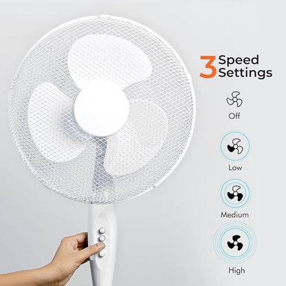 Aspect 16 Inch Pedestal Fan 3 Speed Settings Quiet Operation Oscillating Adjustable Height Cooling Fan Ideal for Home and Office (40 Watts - White)
