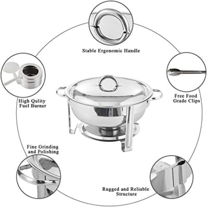 Aspect Chafing Dish Buffet Set, Stainless Steel Round Chafing Dishes & Food Warmers, Buffet Server Food Warmer with Glass Lid,Food & Water Pan, Frame for Restaurant Catering Parties Weddings -4.5L