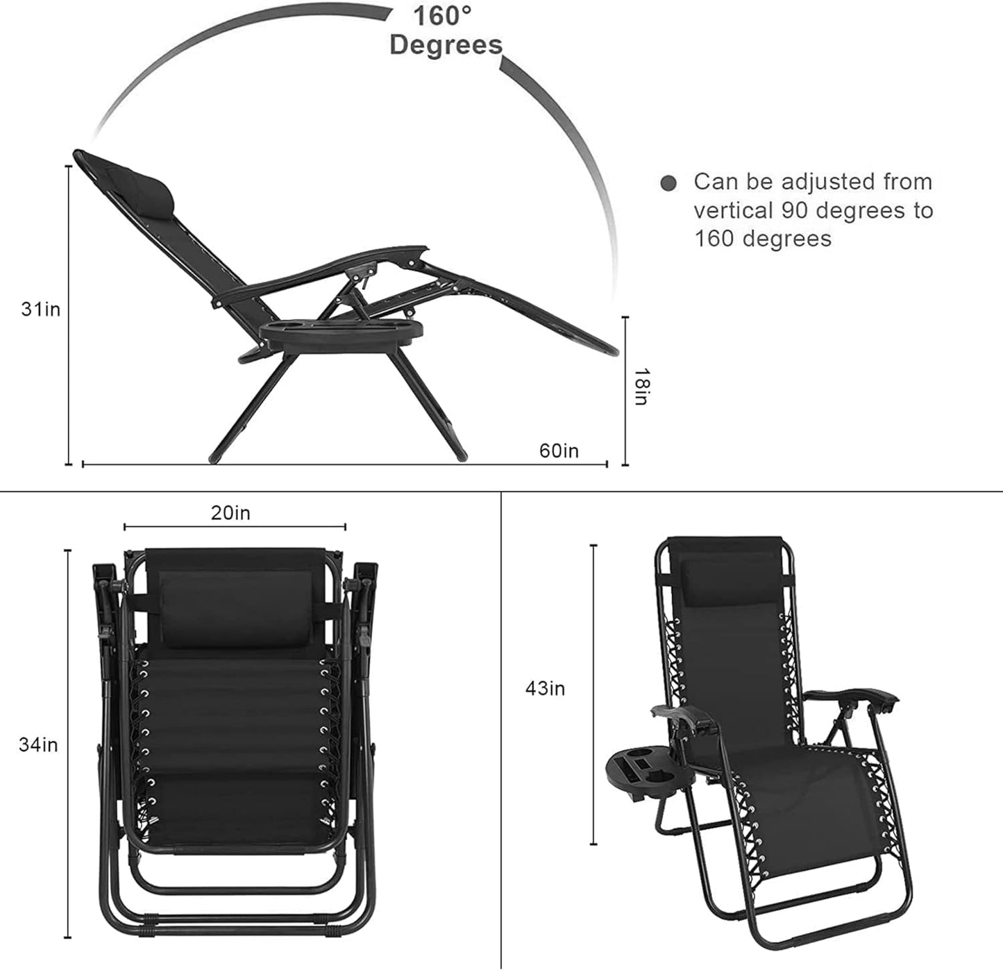 Aspect Zero Gravity Lounger Chair, Outdoor & Garden Sunloungers, Folding Reclining Patio Chair, Cup Holder, Soft Cushion and Headrest for Poolside, Camping, Coffee (Recliner Chair - Black)