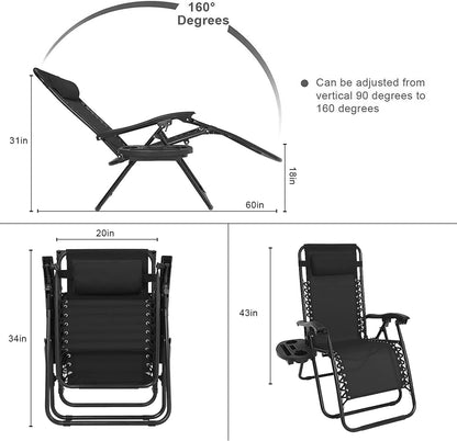 Aspect Zero Gravity Lounger Chair, Outdoor & Garden Sunloungers, Folding Reclining Patio Chair, Cup Holder, Soft Cushion and Headrest for Poolside, Camping, Coffee (Recliner Chair - Black)