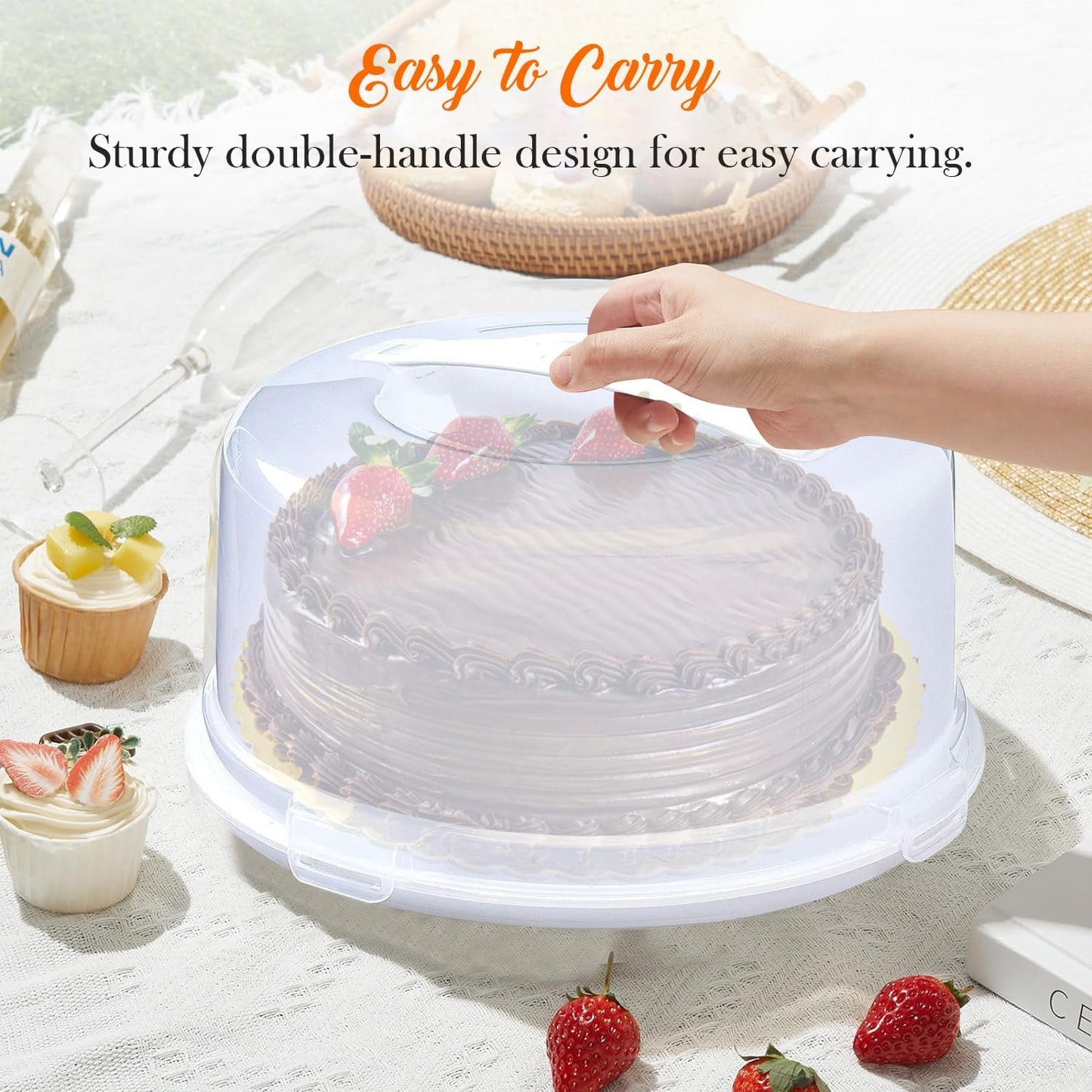 Aspect Clear Plastic Round Cake Box with Lockable Lid Carry Handles Packaging Cake Storage Container Portable Plastic Cake Carrier for Cakes, Pies Cupcakes Desserts Durable Stackable Food Safe Storage