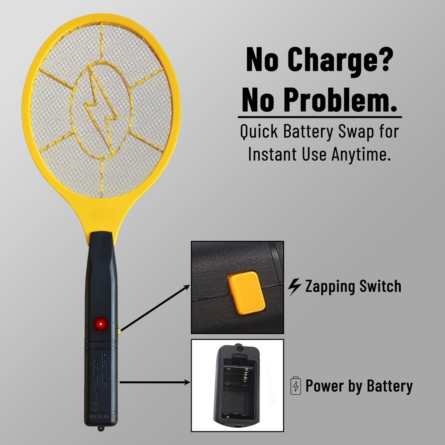 Aspect Electric Fly Zapper, Fly Swatter Battery Operated Handheld 3 Layer Safety Mesh Bug Zapper Racket,Electric Racket Bat Indoor Outdoor Insect Catcher For Killing Insects Flies Bugs for Home,Garden