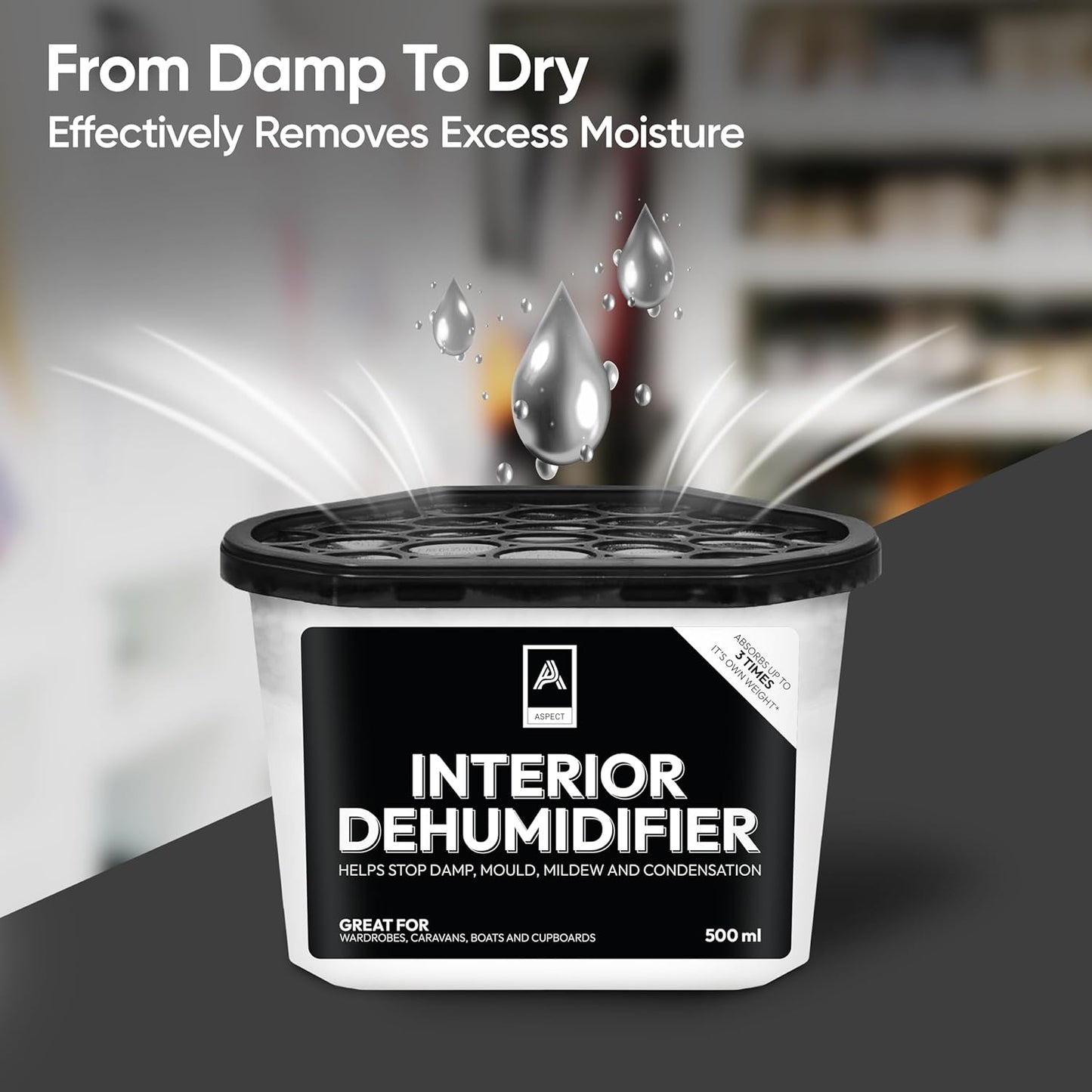 Aspect Dehumidifier 500ml Condensation Remover Moisture Absorber, Dehumidifiers disposable for Damp, Mould, Moisture in Home, Kitchen, Wardrobe, Bedroom, Caravan, Office, Garage, Bathroom -Pack Of 10