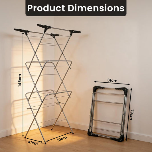 Aspect Clothes Airer,Clothes Drying Rack, 3 Tier Clothes Airer Indoor Cloth Airer With Extra Wings, Non-Slip Wet Clothes Dryer, Folding Clothes Horse Indoor and Outdoor All Weather Laundry Rack