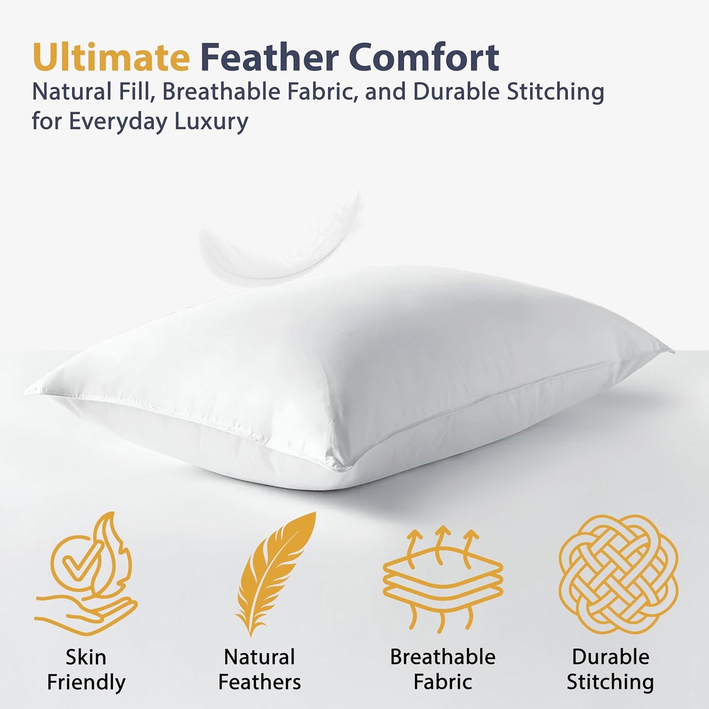 LUXTROUS Luxury Goose Feather and Down Pillow Pair with 100% Cotton Cover 2 Pack Pillows with Dual Layer Cover - Goose Down with Downproof, Soft Quality Feather 85% Goose Feather 15% Goose Down