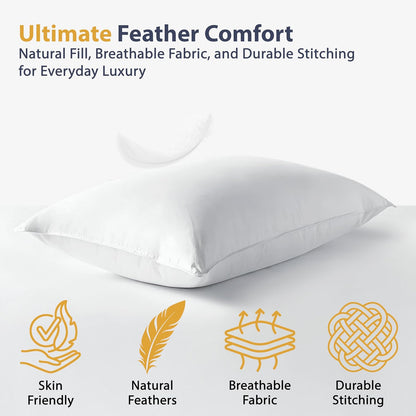 LUXTROUS Luxury Goose Feather and Down Pillow Pair with 100% Cotton Cover 2 Pack Pillows with Dual Layer Cover - Goose Down with Downproof, Soft Quality Feather 85% Goose Feather 15% Goose Down