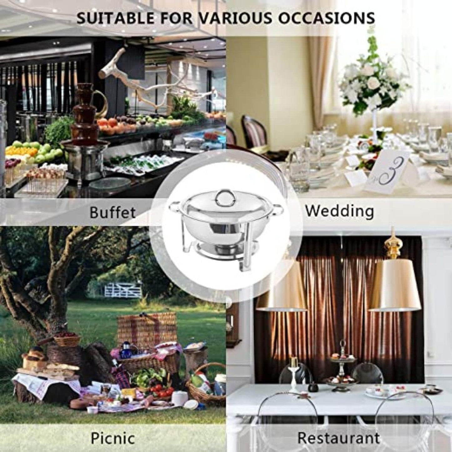 Aspect Chafing Dish Buffet Set, Stainless Steel Round Chafing Dishes & Food Warmers, Buffet Server Food Warmer with Glass Lid,Food & Water Pan, Frame for Restaurant Catering Parties Weddings -4.5L