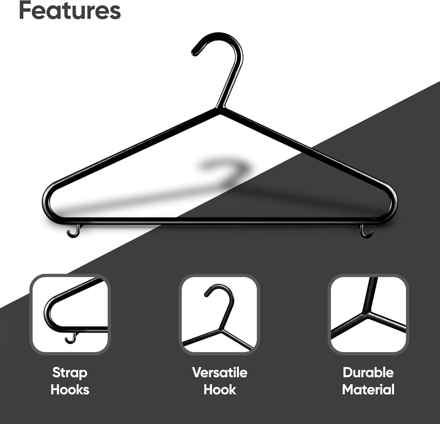 Aspect 25pk Adult Plastic Coat Hangers Heavy Duty Strong Plastic Hangers Lightweight Space Saving Organiser for Wardrobe,Non-Slip,Clothing Hanger,Suit Pants TrouserBar and Closet Clothing Rail - Black