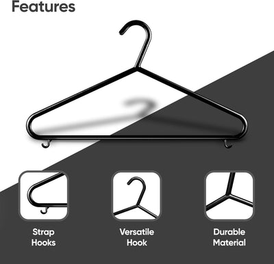 Aspect 25pk Adult Plastic Coat Hangers Heavy Duty Strong Plastic Hangers Lightweight Space Saving Organiser for Wardrobe,Non-Slip,Clothing Hanger,Suit Pants TrouserBar and Closet Clothing Rail - Black