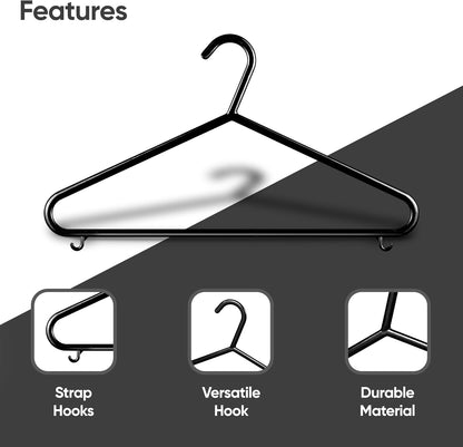 Aspect 25pk Adult Plastic Coat Hangers Heavy Duty Strong Plastic Hangers Lightweight Space Saving Organiser for Wardrobe,Non-Slip,Clothing Hanger,Suit Pants TrouserBar and Closet Clothing Rail - Black